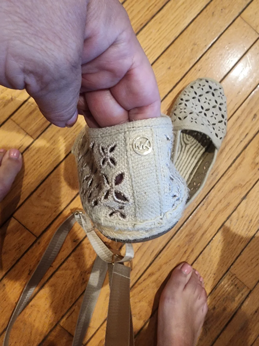Michael Kors Light Beige Laser-Cut Slip-On Sandals
